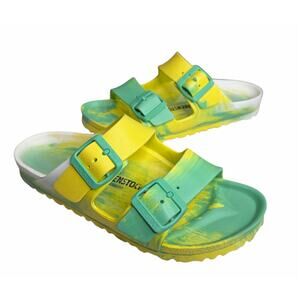 Birkenstock Arizona Two Strap EVA Sandals Womens 37 US 6-6.5 Yellow Green Marble